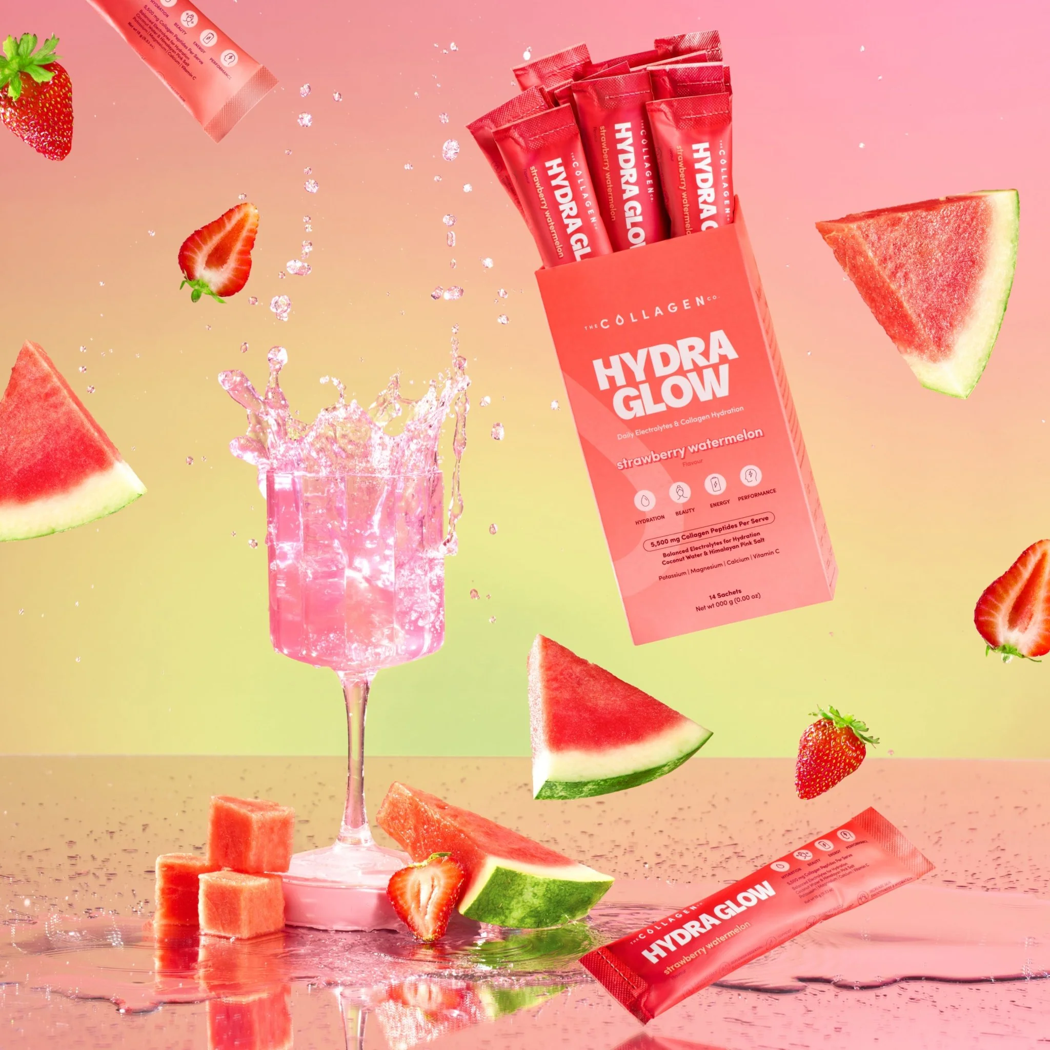Strawberry Watermelon Hydraglow Collagen Electrolytes Sachets - 210g - Image 2